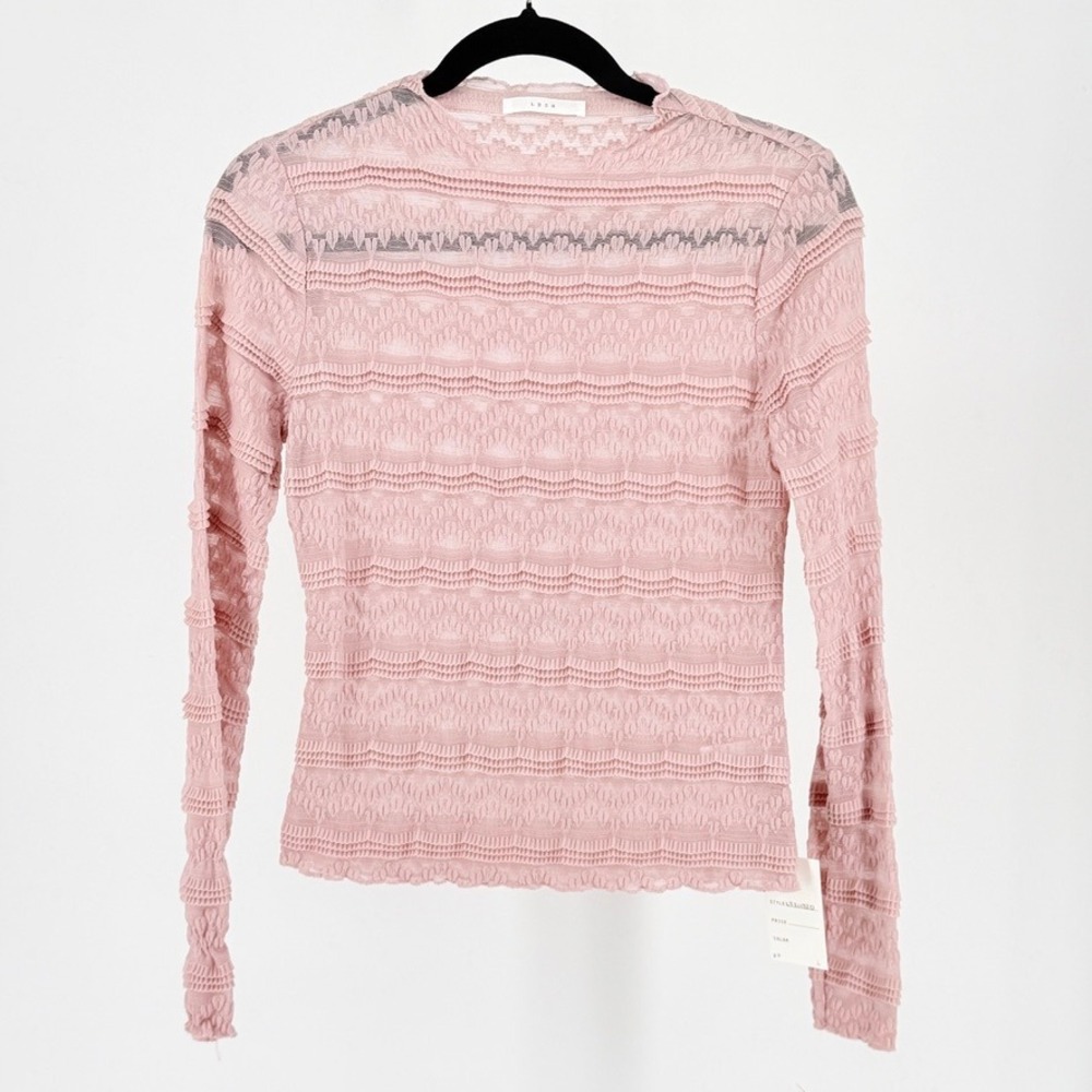 Lush New Pink Fairy‎ Y2k Ruffle Mesh Embroidered Sheer Long Sleeve Top Hearts
